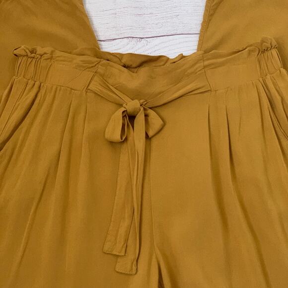 Ambiance Apparel Mustard Yellow Paper Bag Pants Tie Front Pockets Size Large - Picture 13 of 16